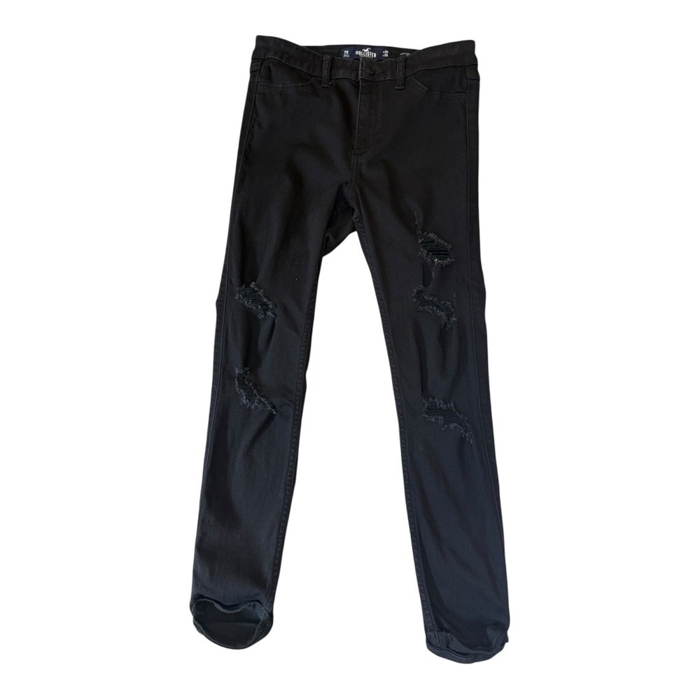 Hollister High Rise Jean Legging Crop Ripped Distressed Black Denim Jeans 7R